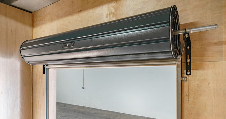 Roller shutter door on a storage unit